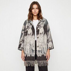 Vintage Novelti Horse Print Fringe Boho Coat L